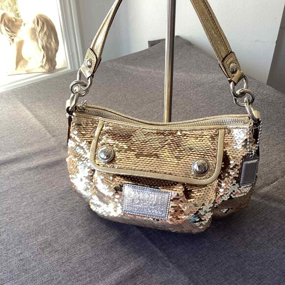 Coach Handbags - Coach Poppy Sequin Glam Shoulder Bag Gold Metallic 15381